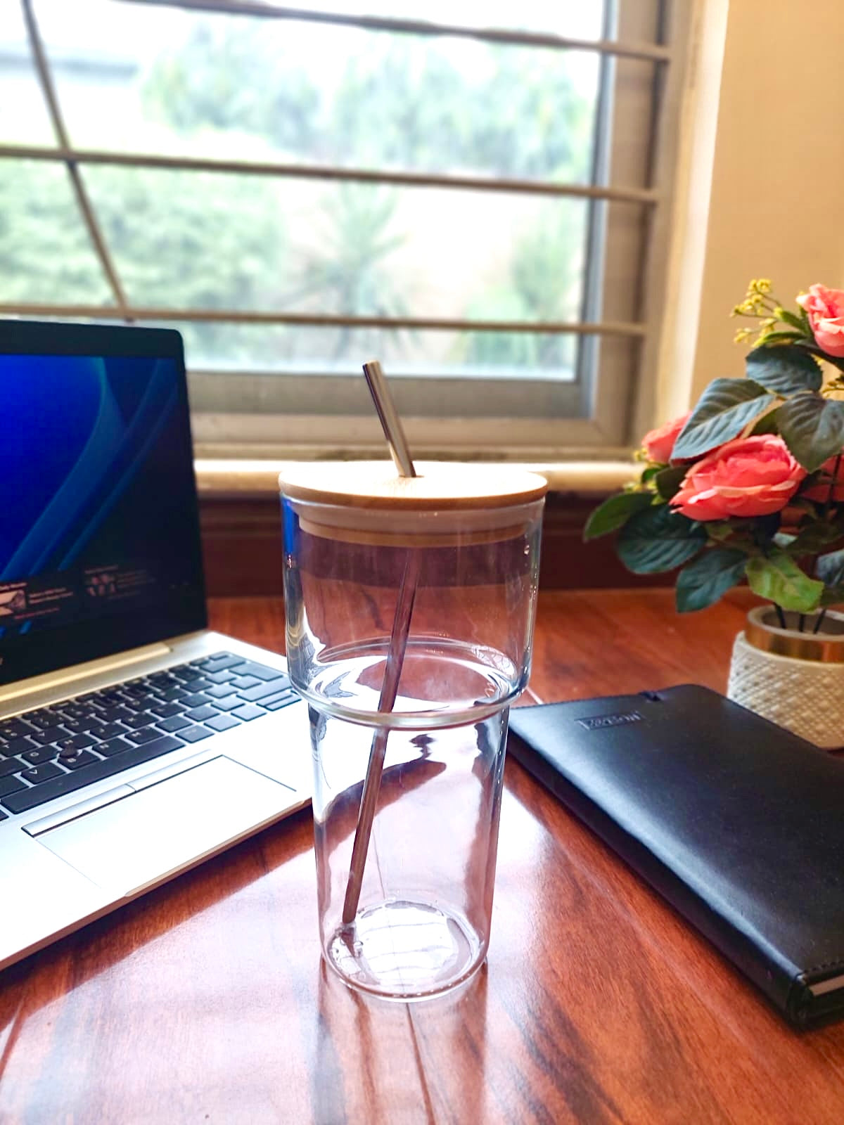 Glass Tumbler – Bamboo Lid & Steel Straw