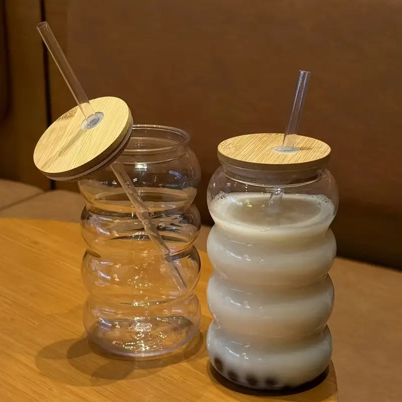 Clear drinking cup a bamboo lid novelty caterpillar