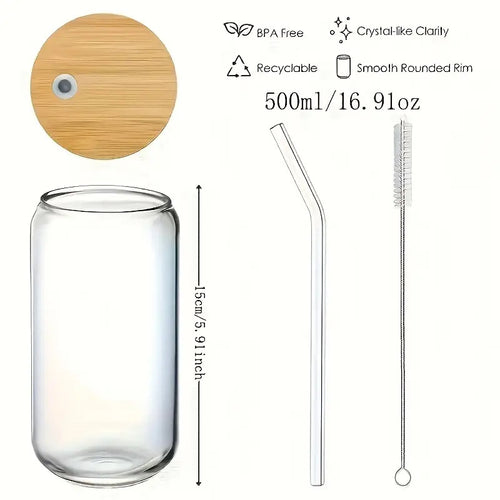 Bamboo-Top Glass Tumbler with straw- 16oz
