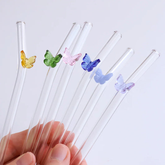 Butterfly Glass Straw 5xGlass Straw+1xBrush - Set of 6 in Pakistan