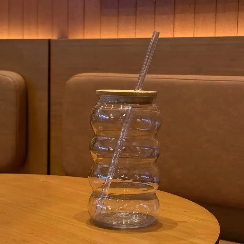 Clear drinking cup a bamboo lid novelty caterpillar