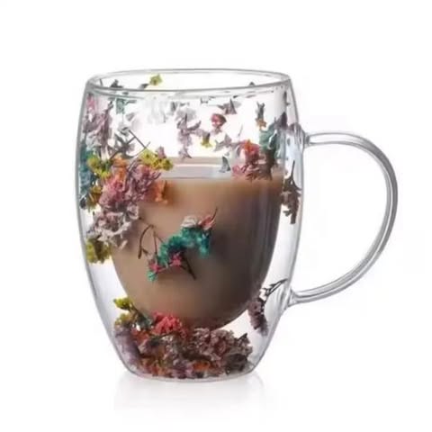 Double Wall Glass Mug with Dry Flowers
