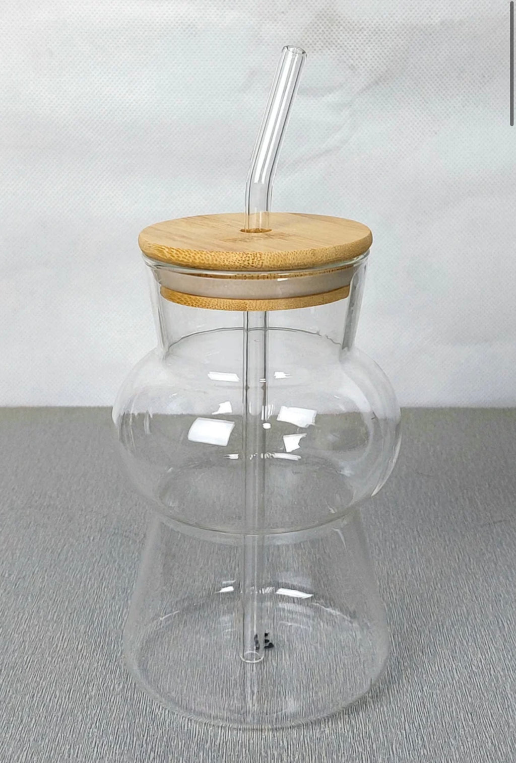 Curvy Glass Tumbler with Bamboo Lid & Reusable Glass Straw – 500ml | Aesthetic Iced Coffee Cup