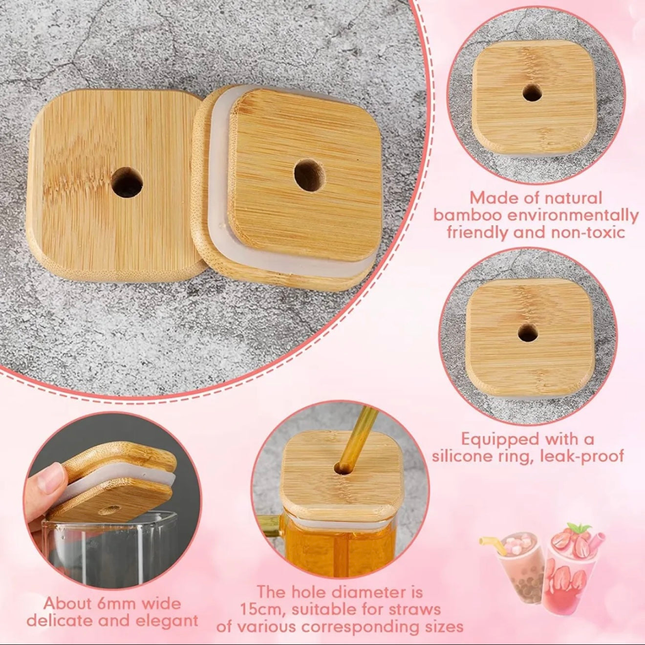 Square Glass Handled Straw Tumbler