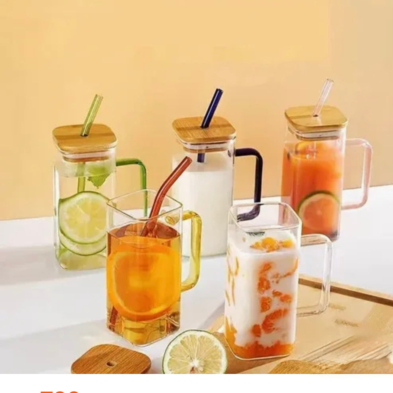 Square Glass Handled Straw Tumbler
