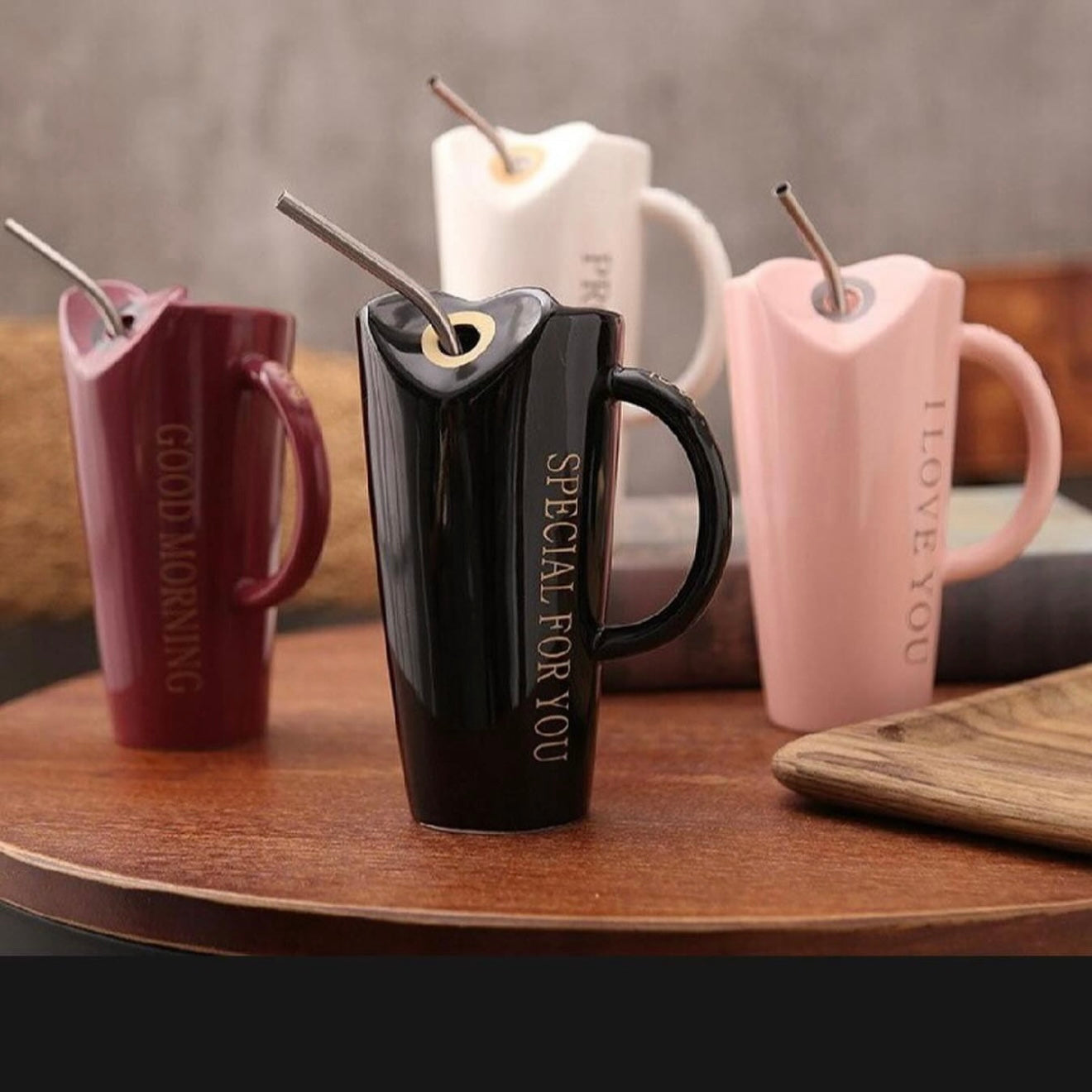 Ceramic Coffee Mug with Straw ( Love )