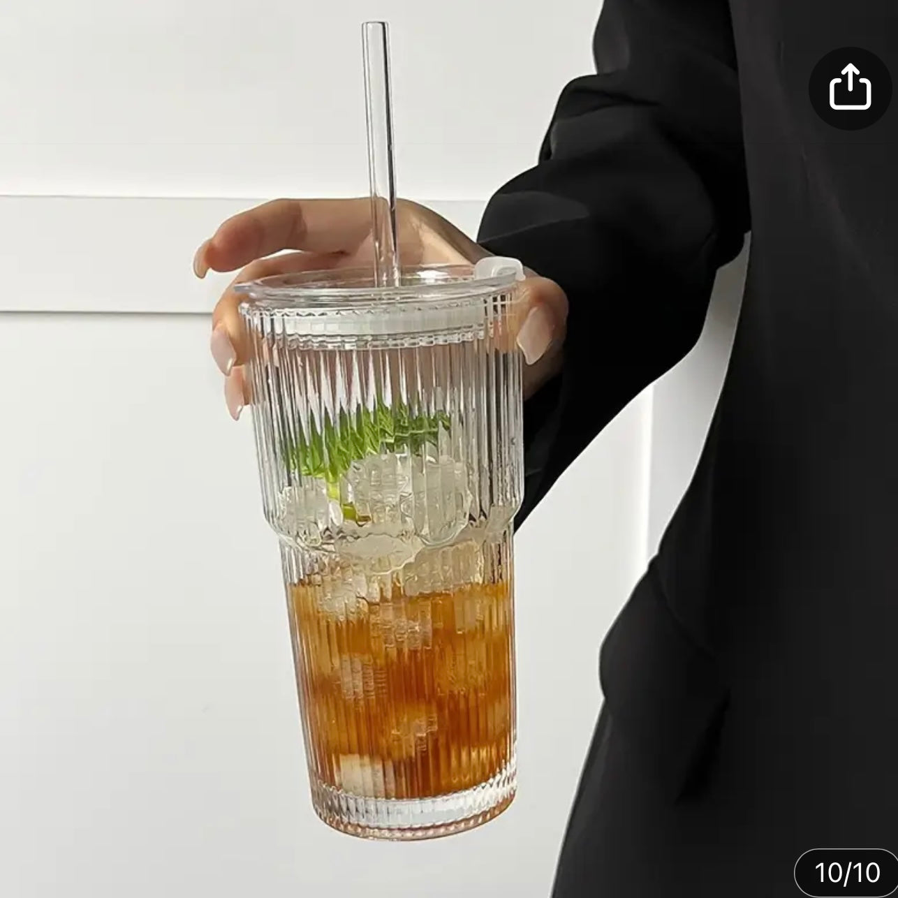 600ml stripe glass Cup with Lid and Straw Transparent
