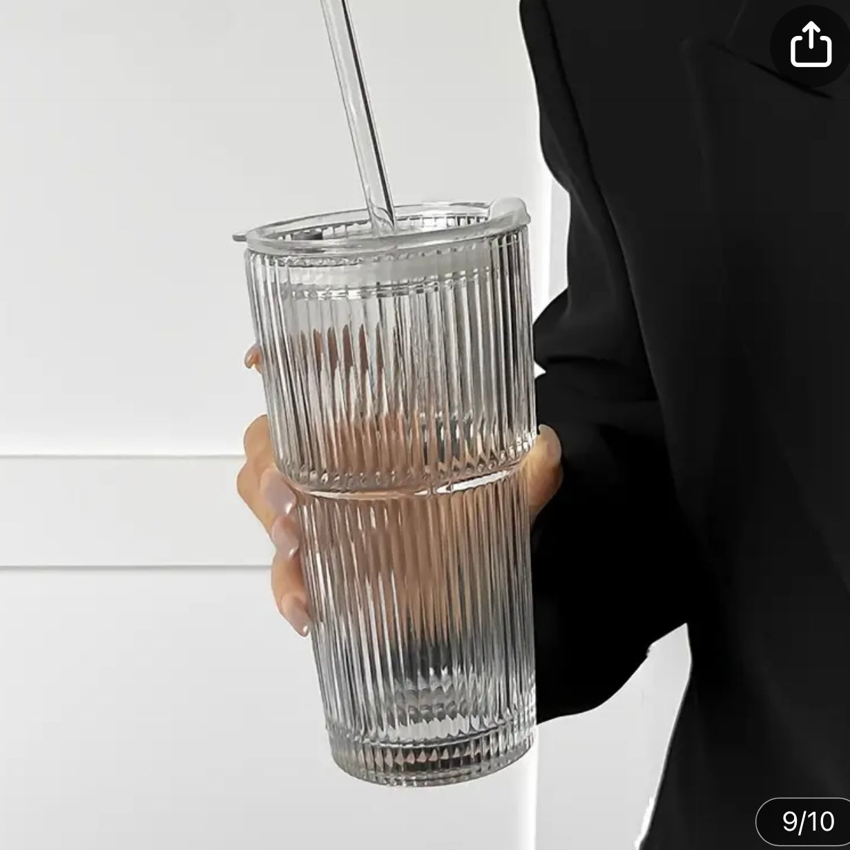 600ml stripe glass Cup with Lid and Straw Transparent
