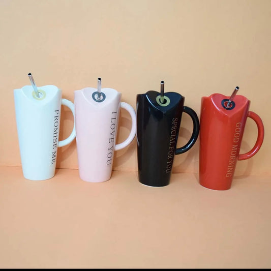 Ceramic Coffee Mug with Straw ( Love )