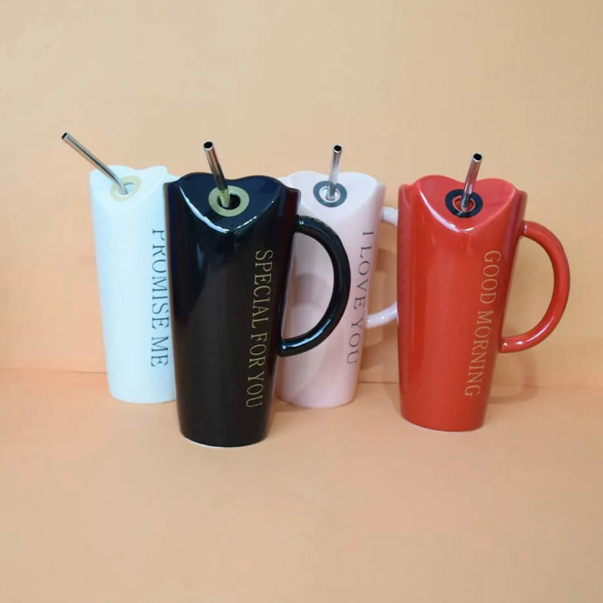 Ceramic Coffee Mug with Straw ( Love )