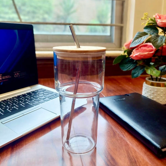 32oz Glass Tumbler with lid and straw