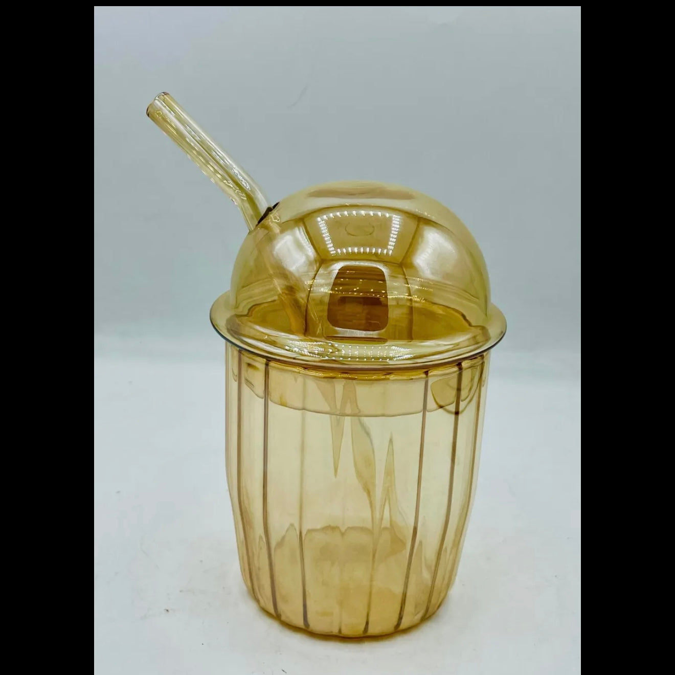 Cute Drinking Glasses with Glass Dome Lid and Straw