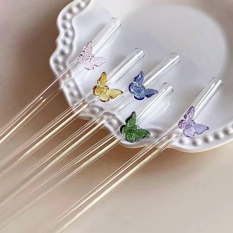Butterfly Glass Straw 5xGlass Straw+1xBrush - Set of 6 in Pakistan