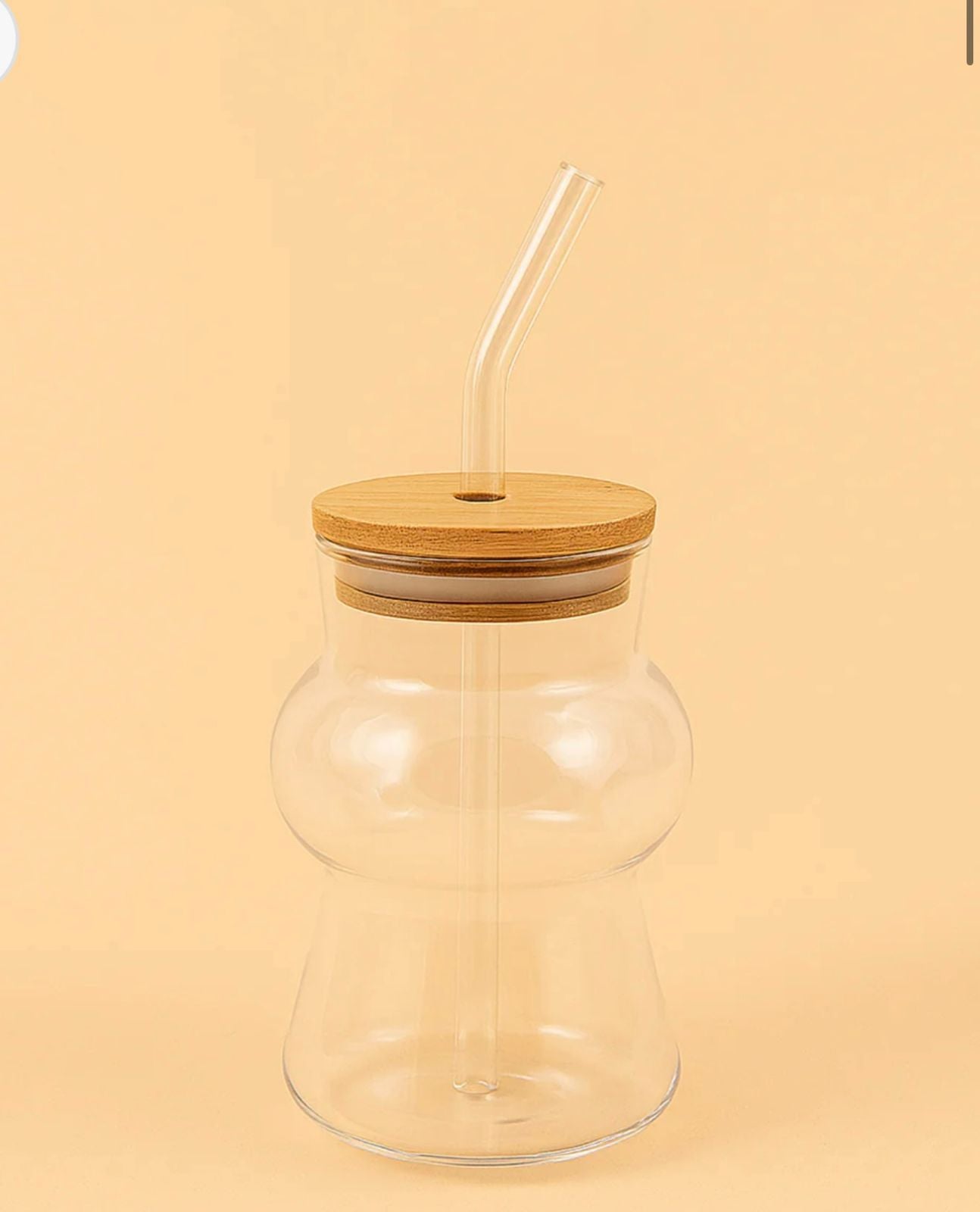 Curvy Glass Tumbler with Bamboo Lid & Reusable Glass Straw – 500ml | Aesthetic Iced Coffee Cup