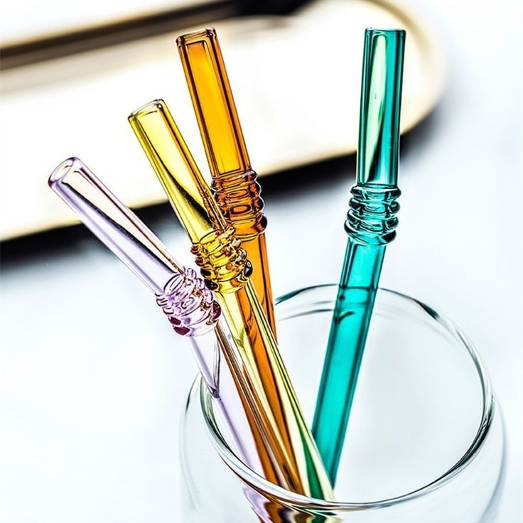4 colorful glass straw with free cleaning brush