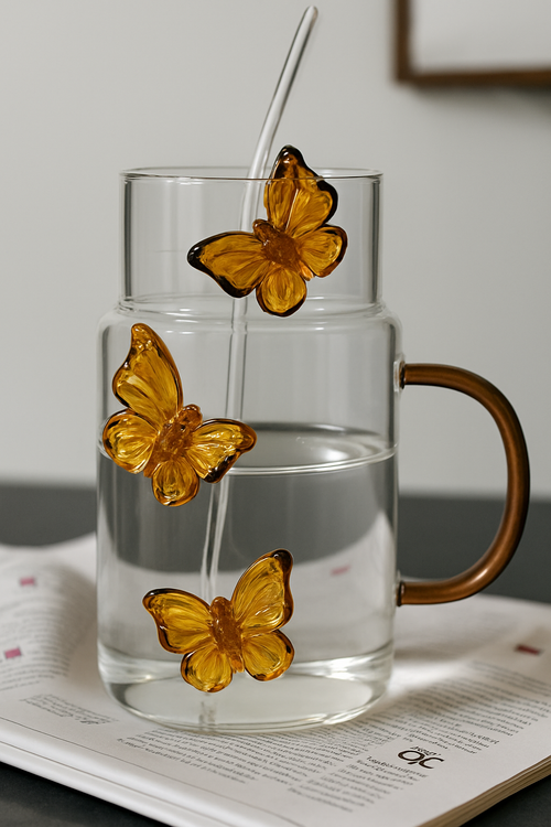 Amber Butterfly Glass Mug