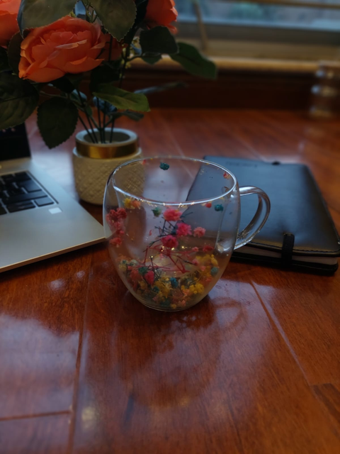 Double Wall Glass Mug with Dry Flowers